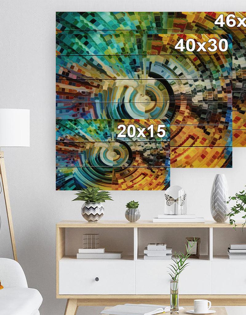 DesignQ Paths Of Stained Glass - Abstract Print On Natural Pine Wood