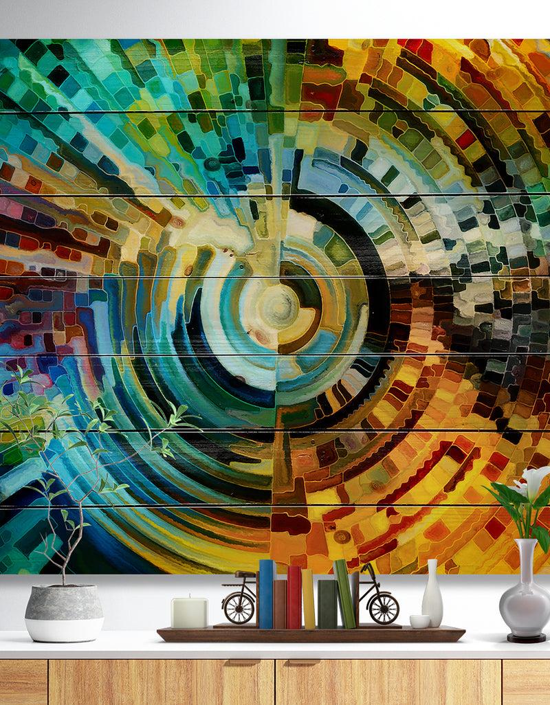 DesignQ Paths of Stained Glass - Abstract Print on Natural Pine Wood