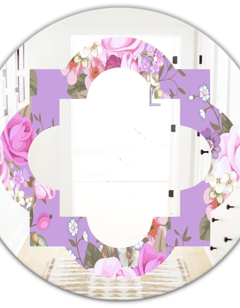 DesignQ Pattern With Country Roses - Modern Round Or Oval Wall Mirror - Quatrefoil