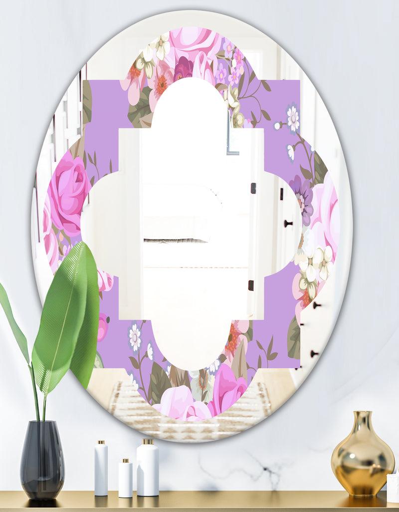 DesignQ Pattern With Country Roses - Modern Round Or Oval Wall Mirror - Quatrefoil