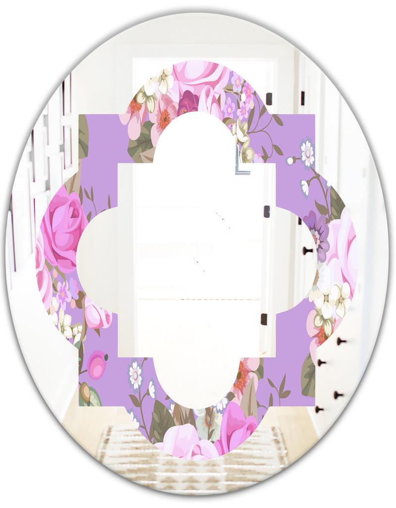 DesignQ Pattern With Country Roses - Modern Round Or Oval Wall Mirror - Quatrefoil