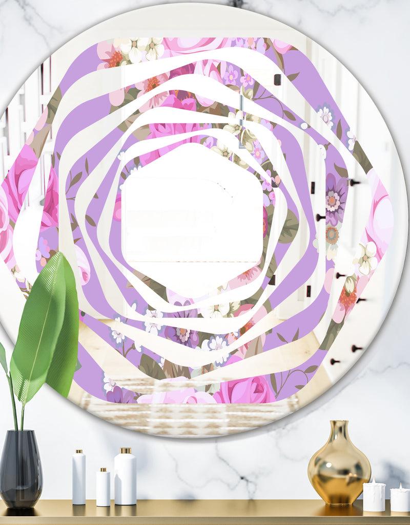 DesignQ pattern with country roses - Modern Round or Oval Wall Mirror - Whirl