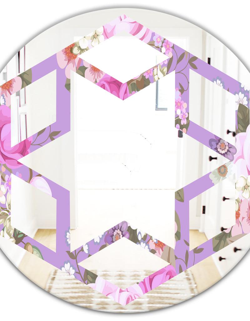 DesignQ Pattern With Country Roses - Modern Round Or Oval Wall Mirror - Hexagon Star