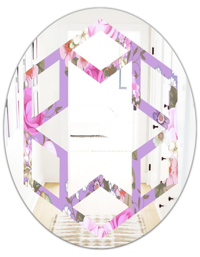 DesignQ Pattern With Country Roses - Modern Round Or Oval Wall Mirror - Hexagon Star