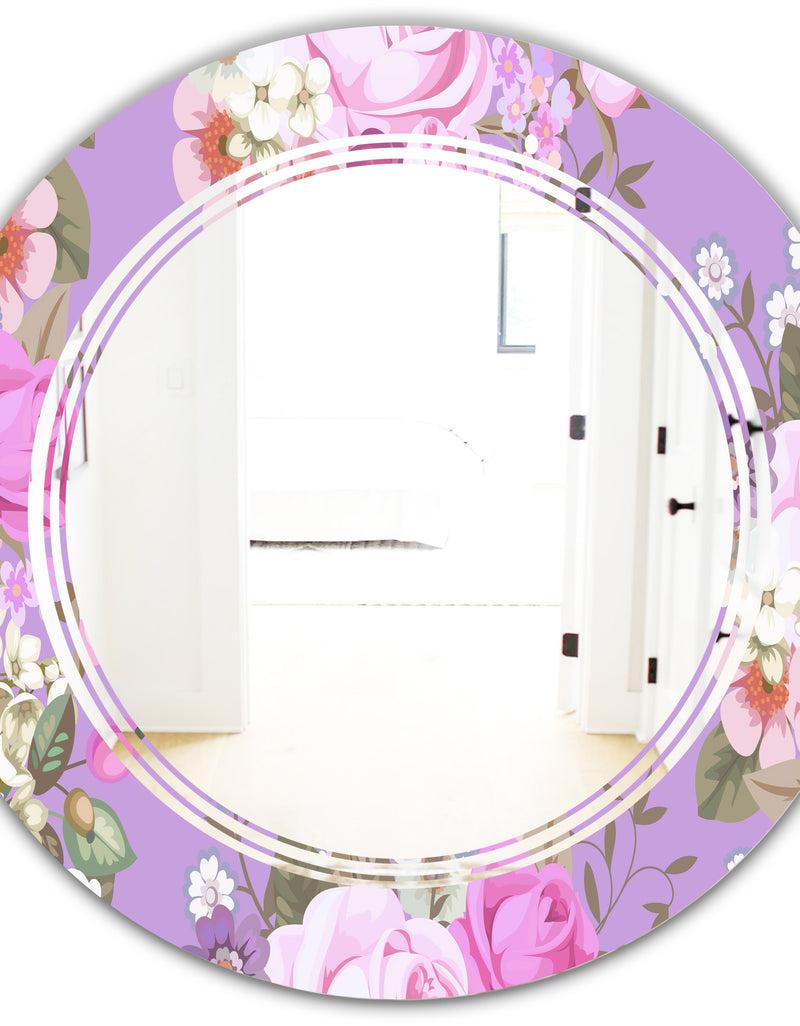 DesignQ Pattern With Country Roses - Modern Round Or Oval Wall Mirror - Triple C