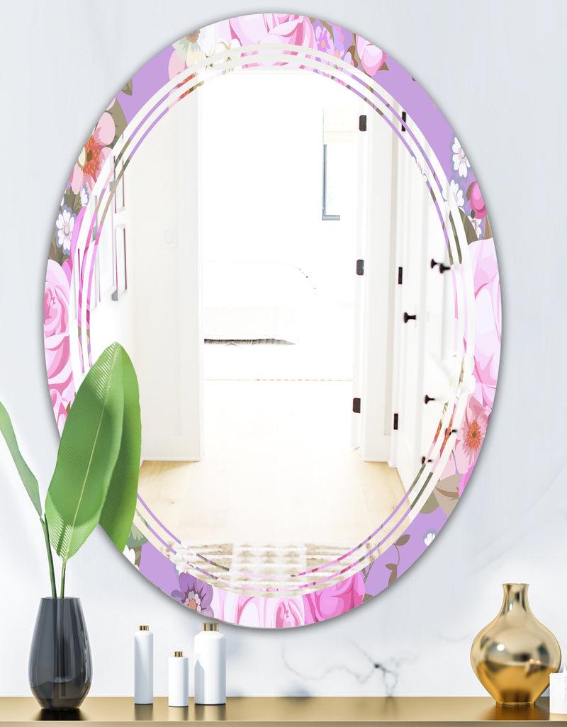 DesignQ Pattern With Country Roses - Modern Round Or Oval Wall Mirror - Triple C