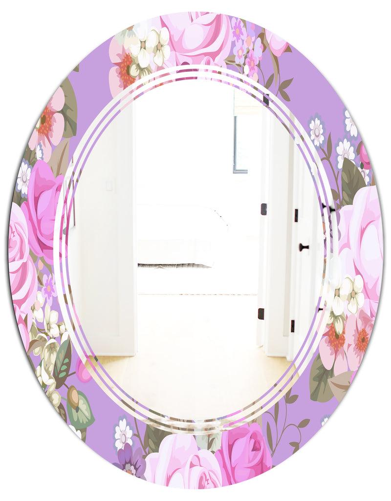 DesignQ Pattern With Country Roses - Modern Round Or Oval Wall Mirror - Triple C