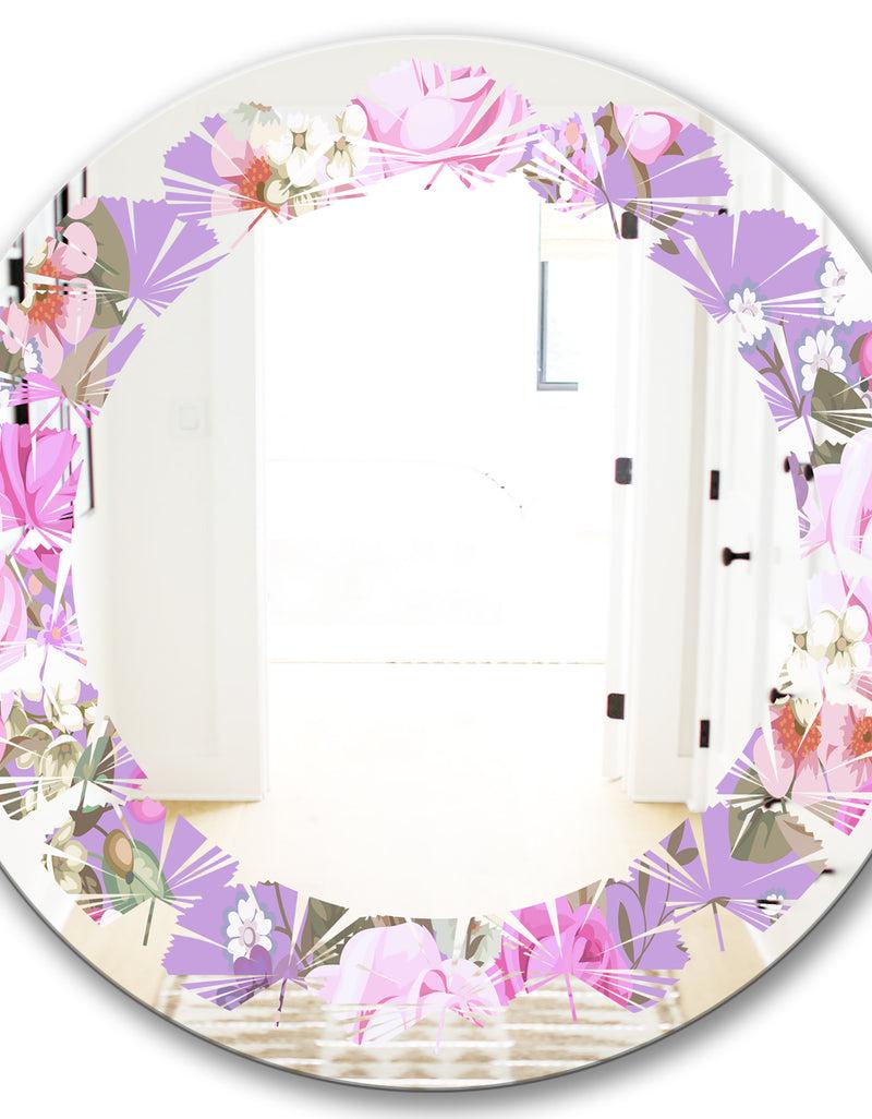 DesignQ Pattern With Country Roses - Modern Round Or Oval Wall Mirror - Leaves