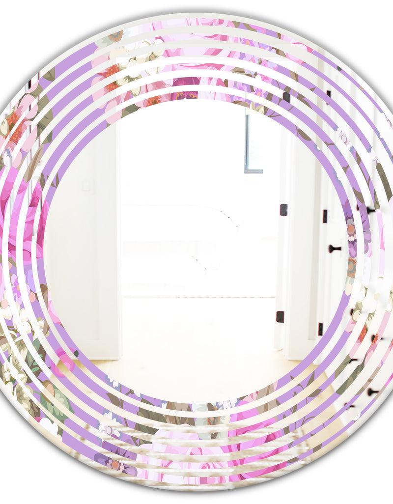 DesignQ Pattern With Country Roses - Modern Round Or Oval Wall Mirror - Wave