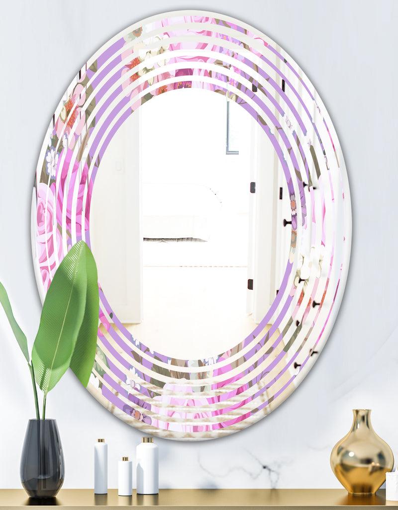 DesignQ Pattern With Country Roses - Modern Round Or Oval Wall Mirror - Wave