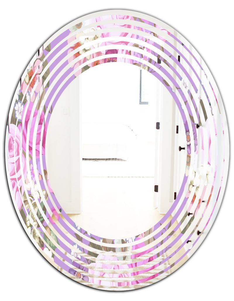 DesignQ Pattern With Country Roses - Modern Round Or Oval Wall Mirror - Wave