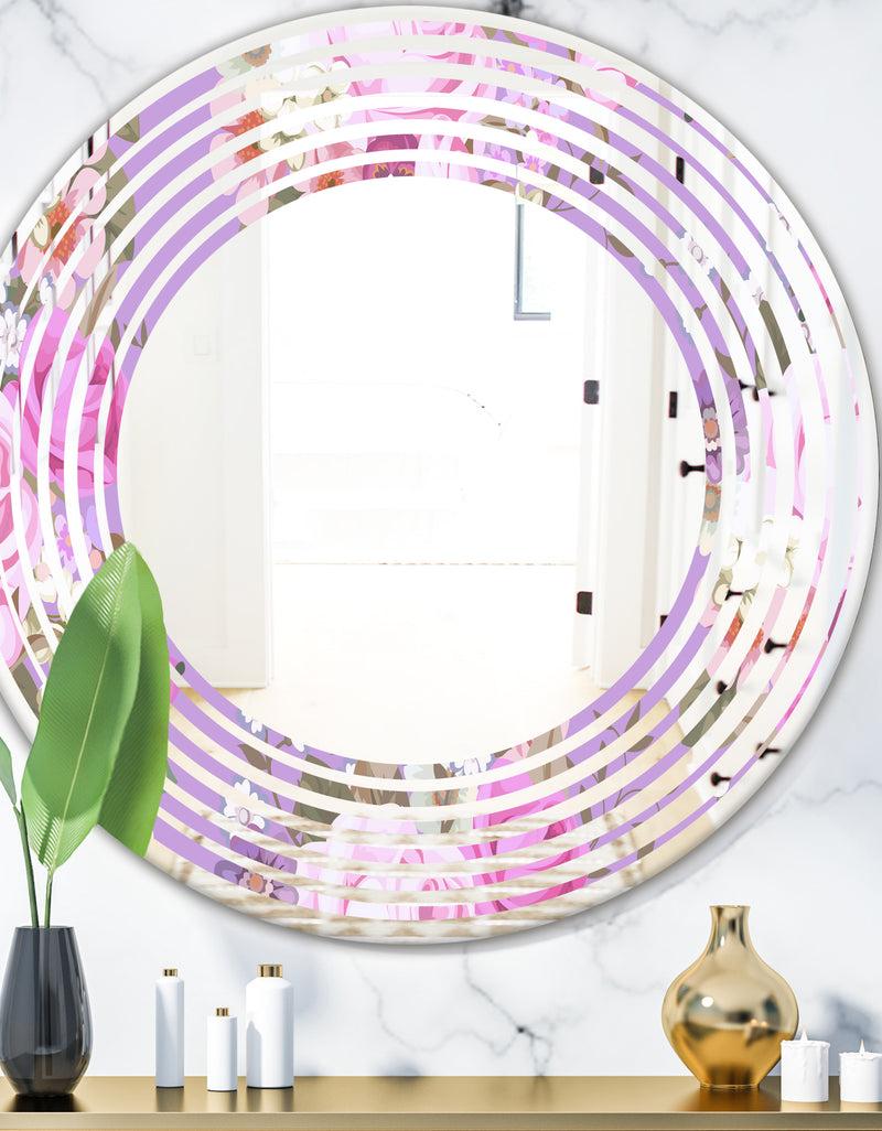 DesignQ pattern with country roses - Modern Round or Oval Wall Mirror - Wave