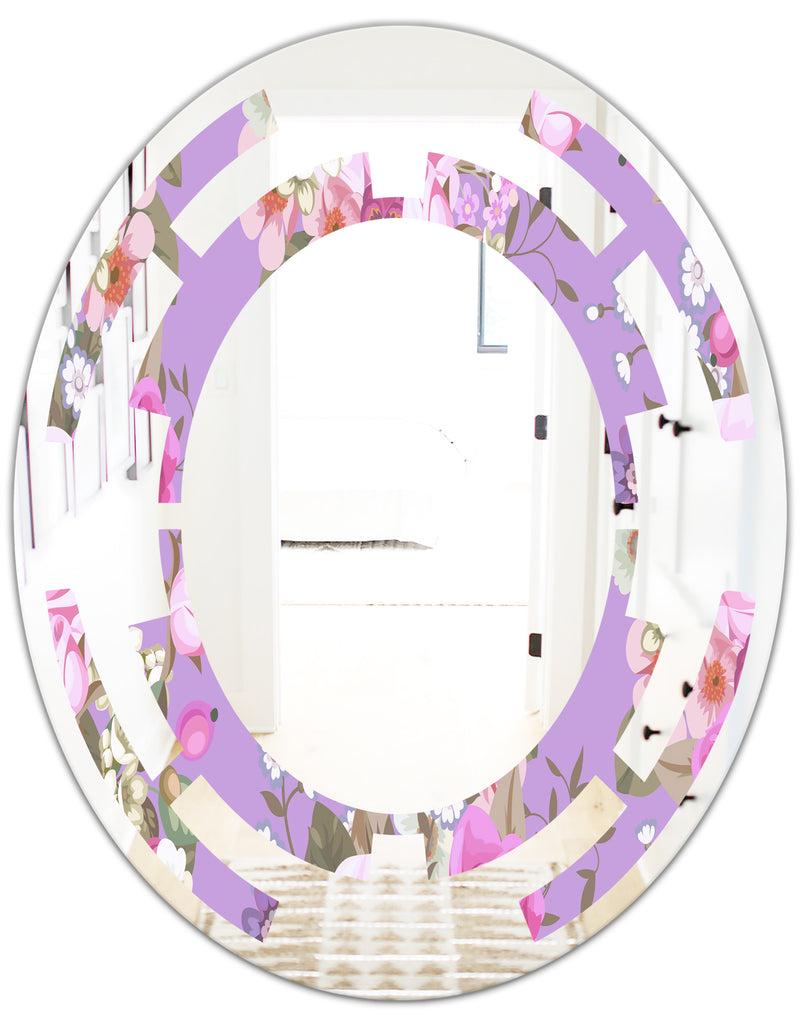 DesignQ Pattern With Country Roses - Modern Round Or Oval Wall Mirror - Space