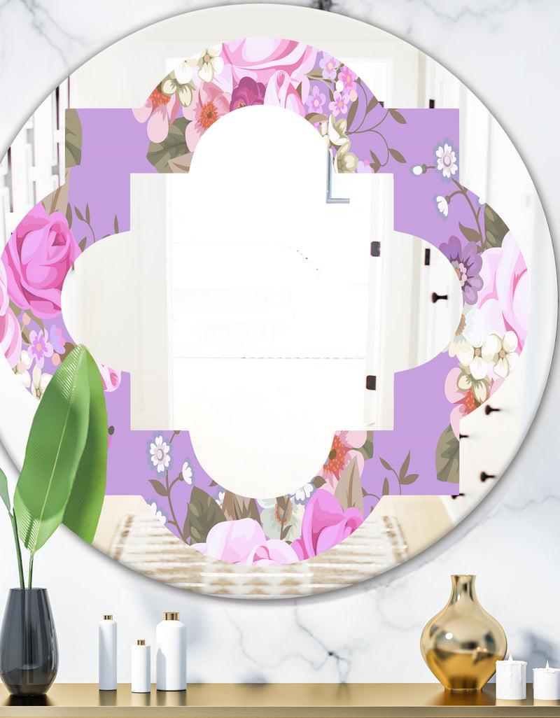 DesignQ pattern with country roses - Modern Round or Oval Wall Mirror - Quatrefoil