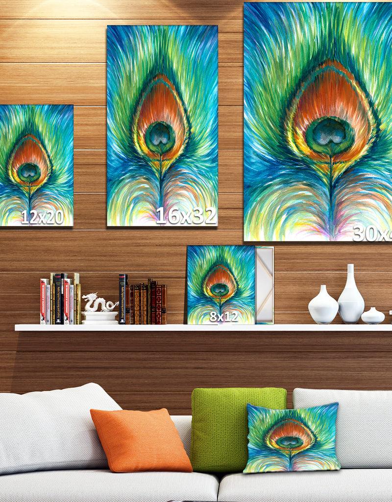 DesignQ Peacock Feather - Contemporary Animals Painting Print On Wrapped Canvas