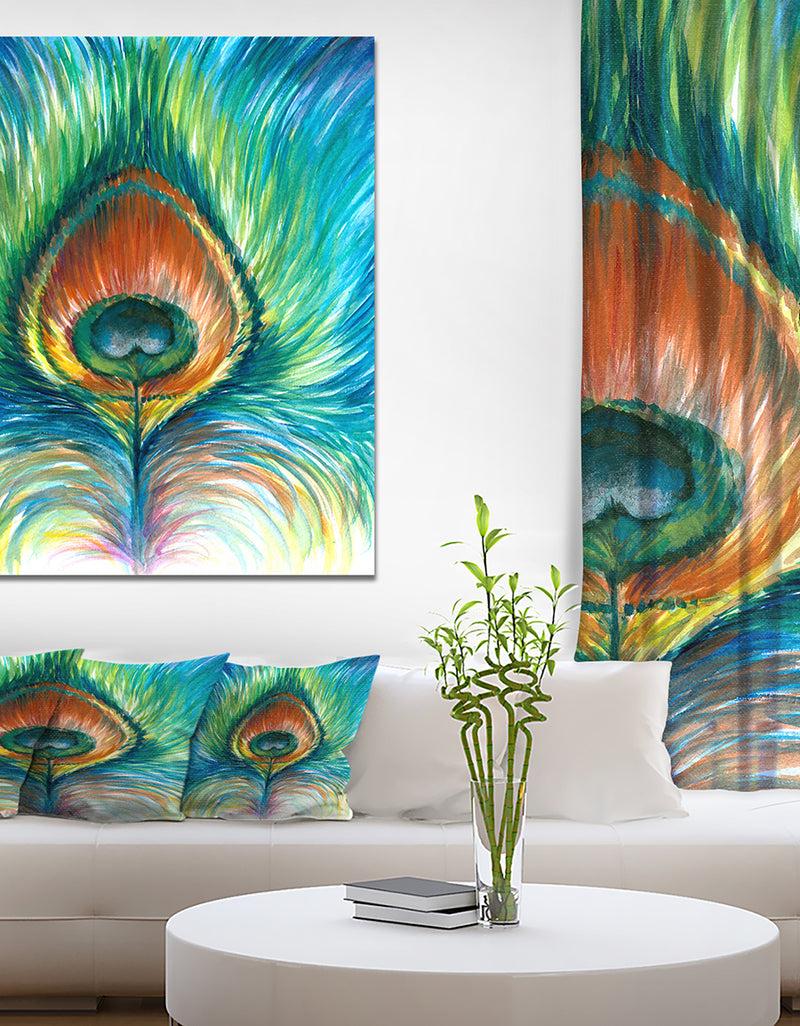 DesignQ Peacock feather - Contemporary Animals Painting Print on Wrapped Canvas