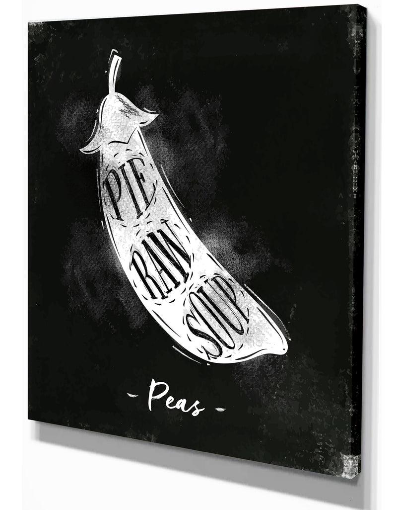 DesignQ Peas Cutting Scheme Chalk - Farmhouse Food Painting Print On Wrapped Canvas