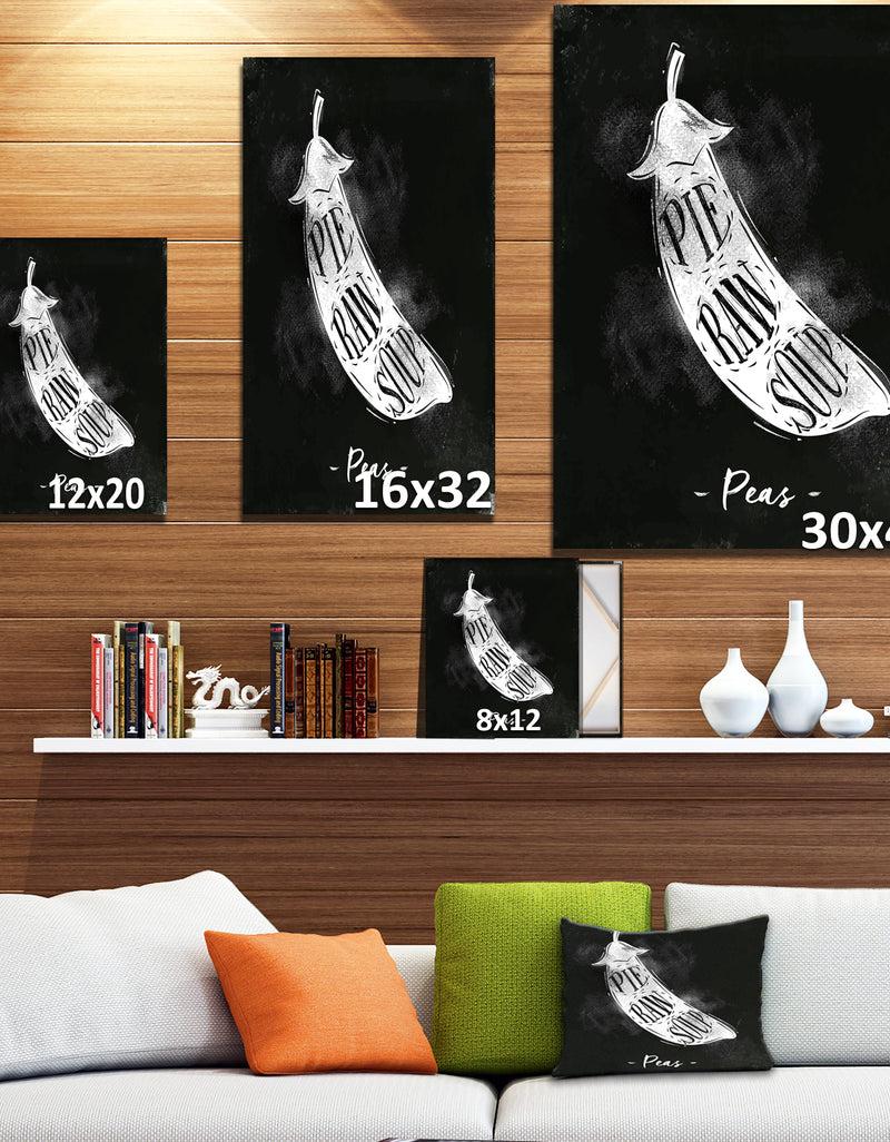 DesignQ Peas Cutting Scheme Chalk - Farmhouse Food Painting Print On Wrapped Canvas