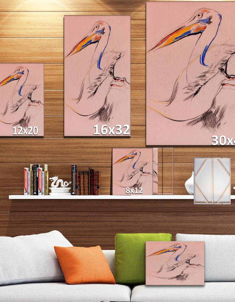 DesignQ Pelican Sketch - Animals Sketch Painting Print On Wrapped Canvas