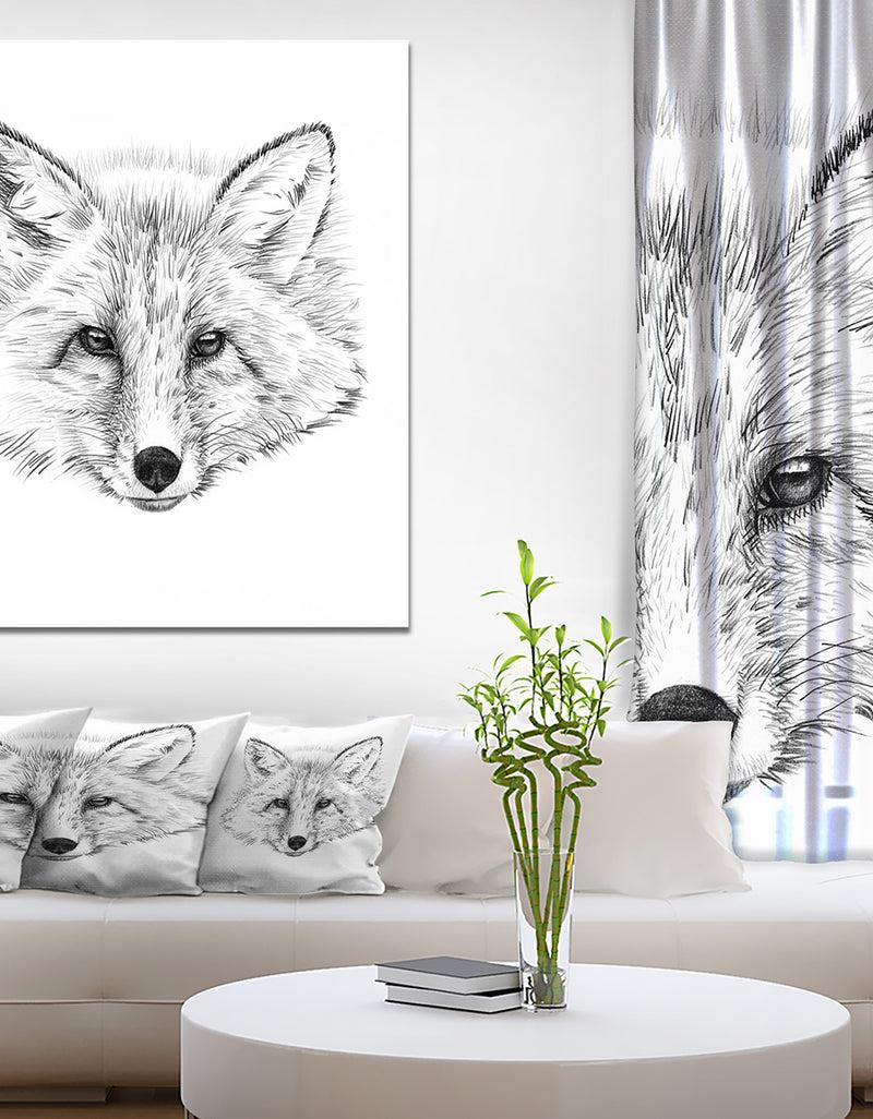 DesignQ Pencil Fox Sketch in Black and White - Animals Painting Print on Wrapped Canvas
