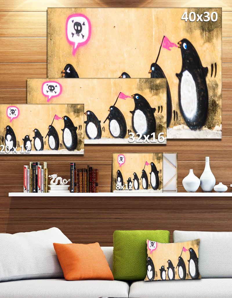 DesignQ Penguin On The Wall - Street Art Canvas Print