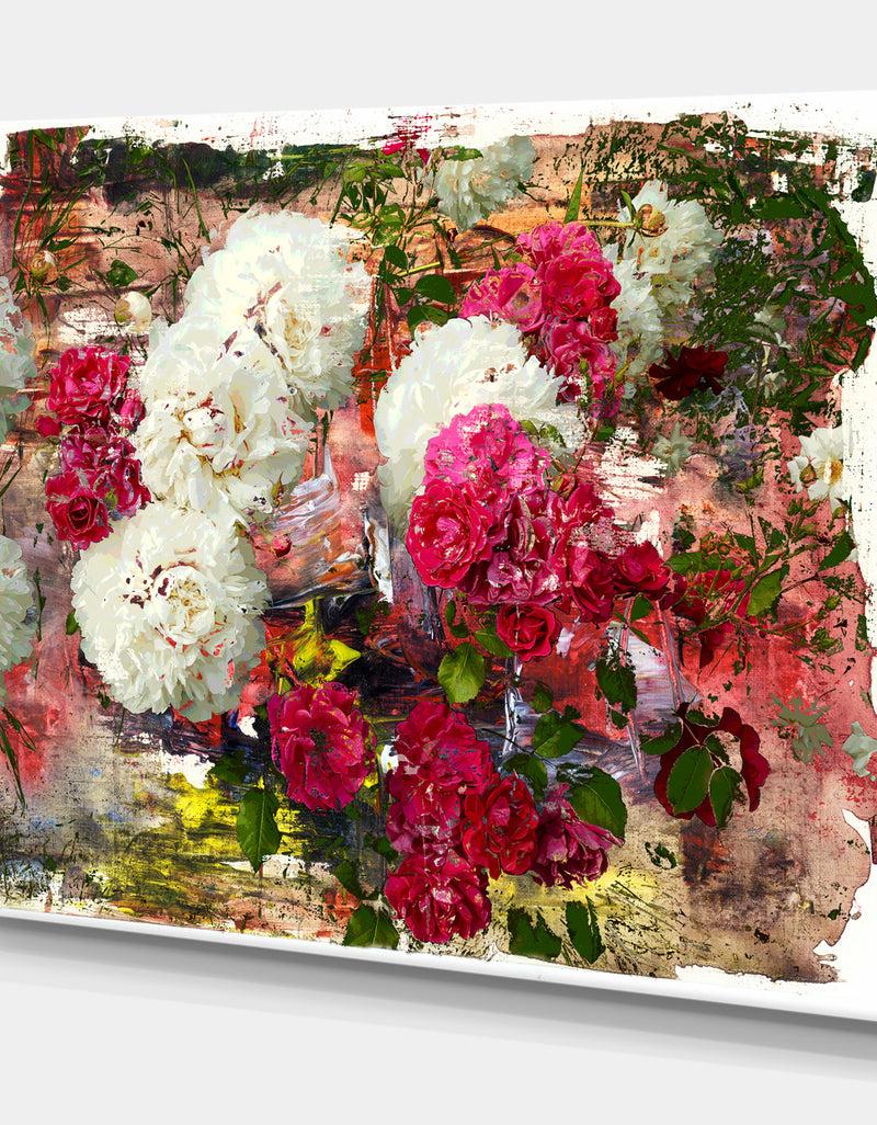 DesignQ Peonies And Roses - Floral Painting Print On Wrapped Canvas