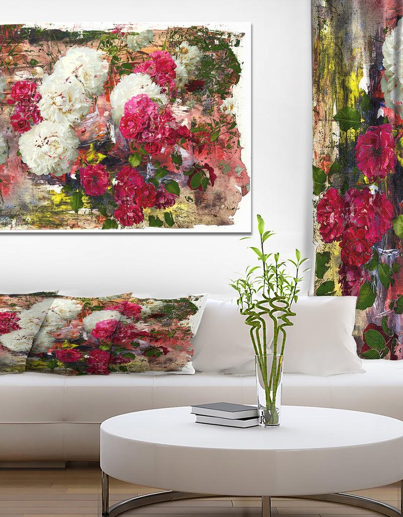 DesignQ Peonies and roses - Floral Painting Print on Wrapped Canvas