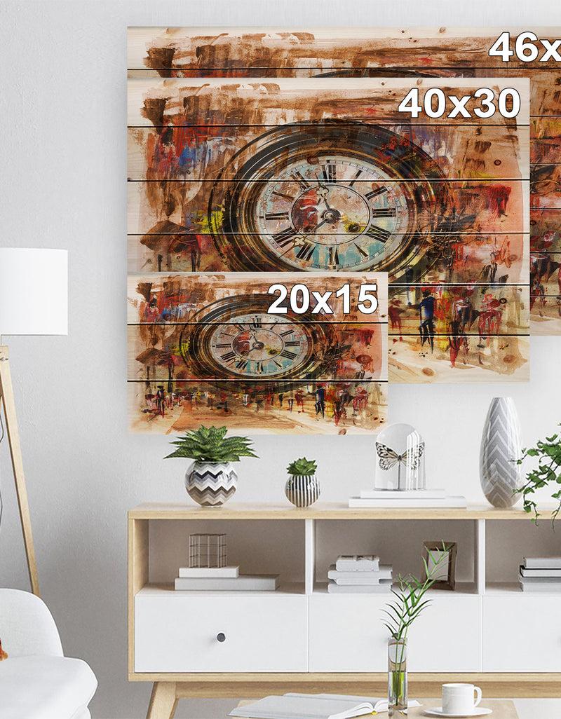 DesignQ People And Time Acrylic Painting - Abstract Print On Natural Pine Wood