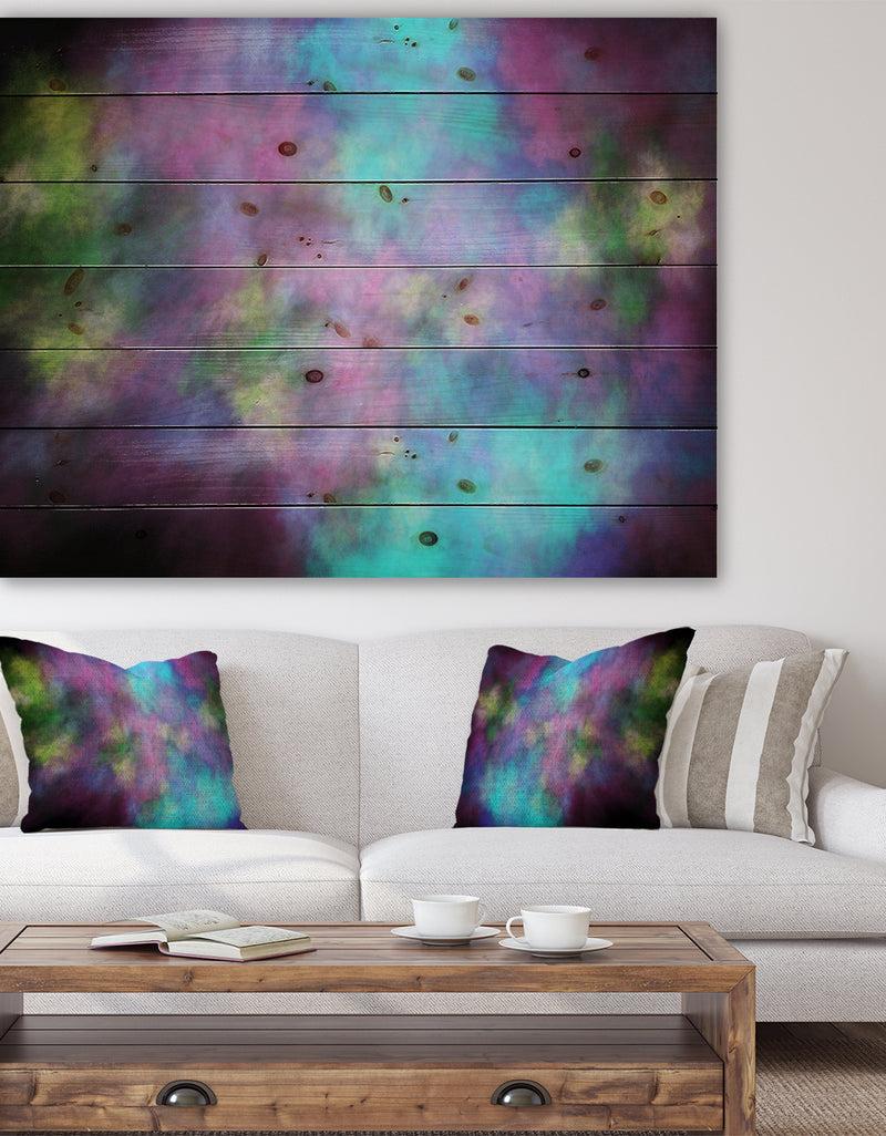 DesignQ Perfect Blue Purple Starry Sky - Abstract Print on Natural Pine Wood