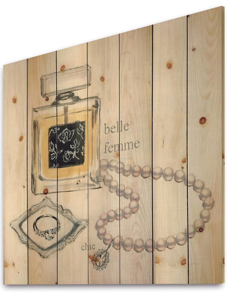 DesignQ Perfume Glam Bathroom I - Traditional Bathroom Print On Natural Pine Wood