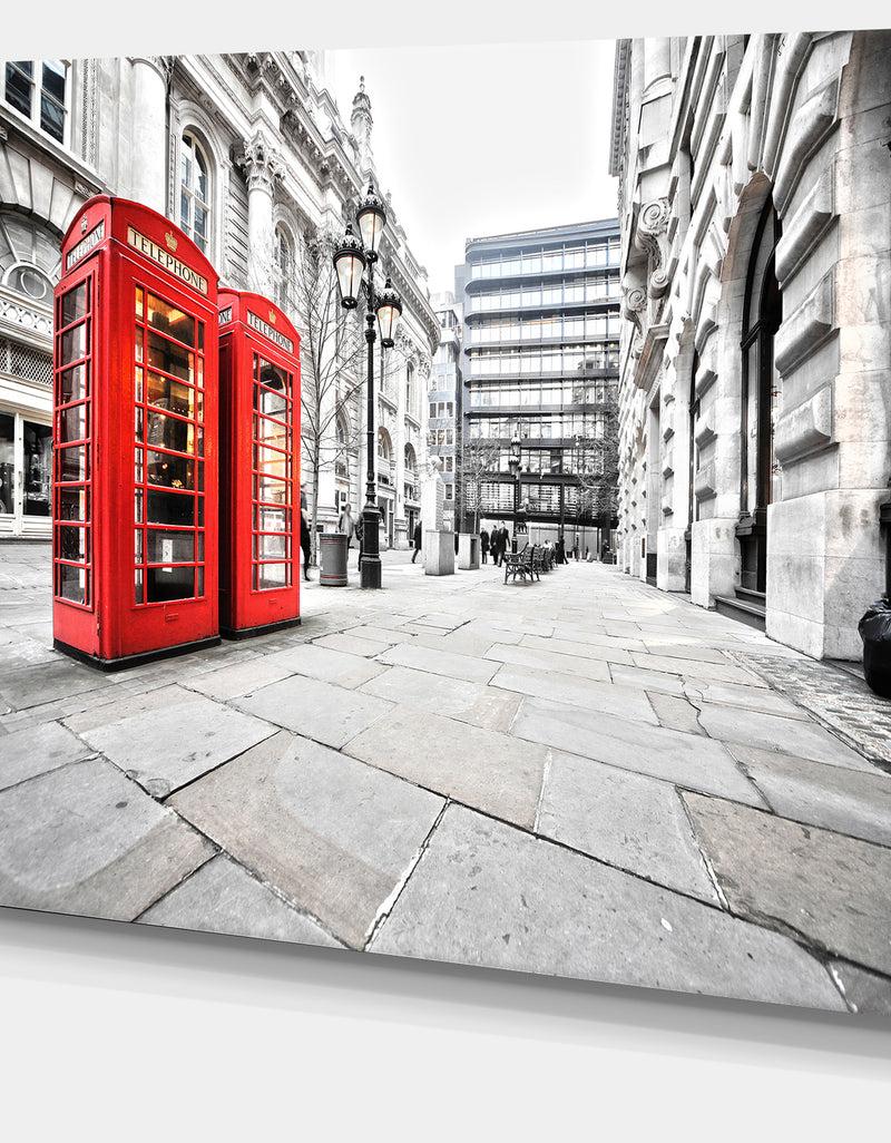 DesignQ Phone Booths On Street - Cityscape Canvas Print