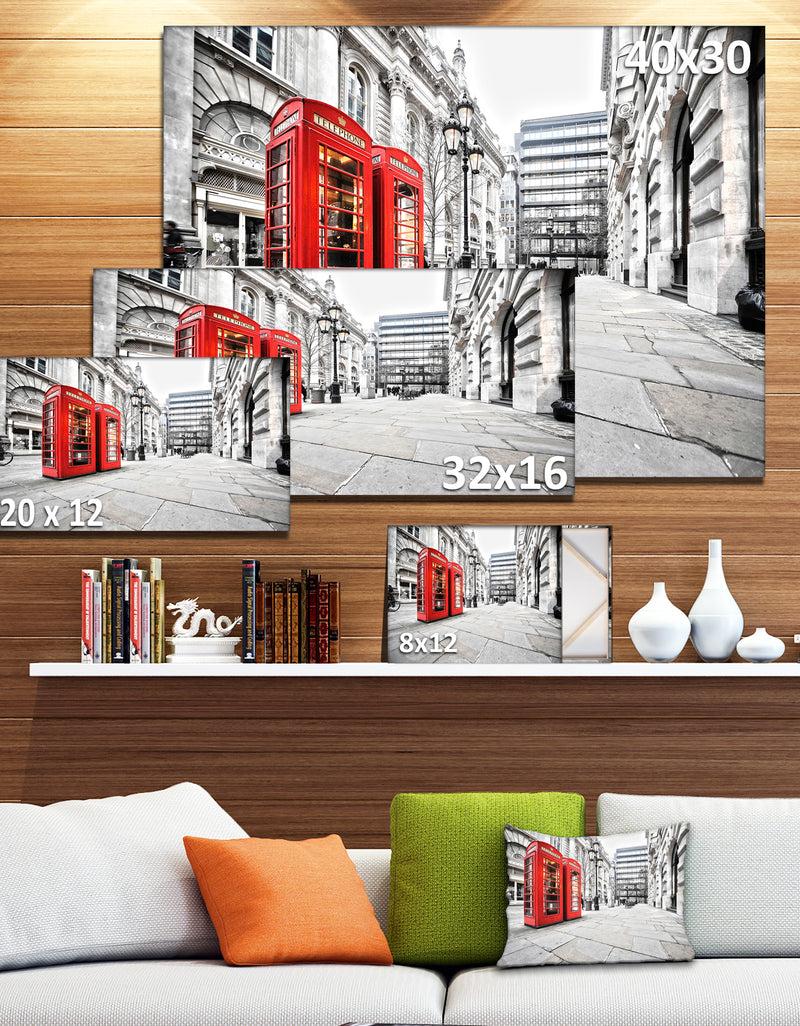 DesignQ Phone Booths On Street - Cityscape Canvas Print