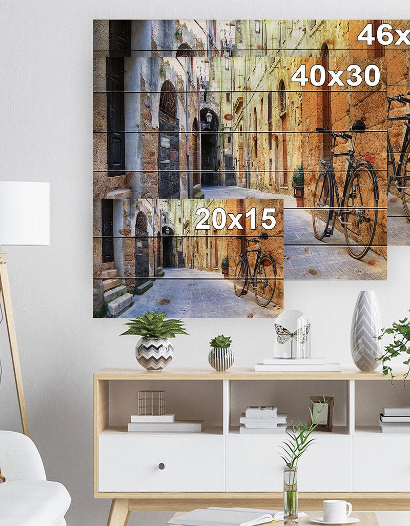 DesignQ Pictorial Street Of Old Italy - Cityscape Print On Natural Pine Wood