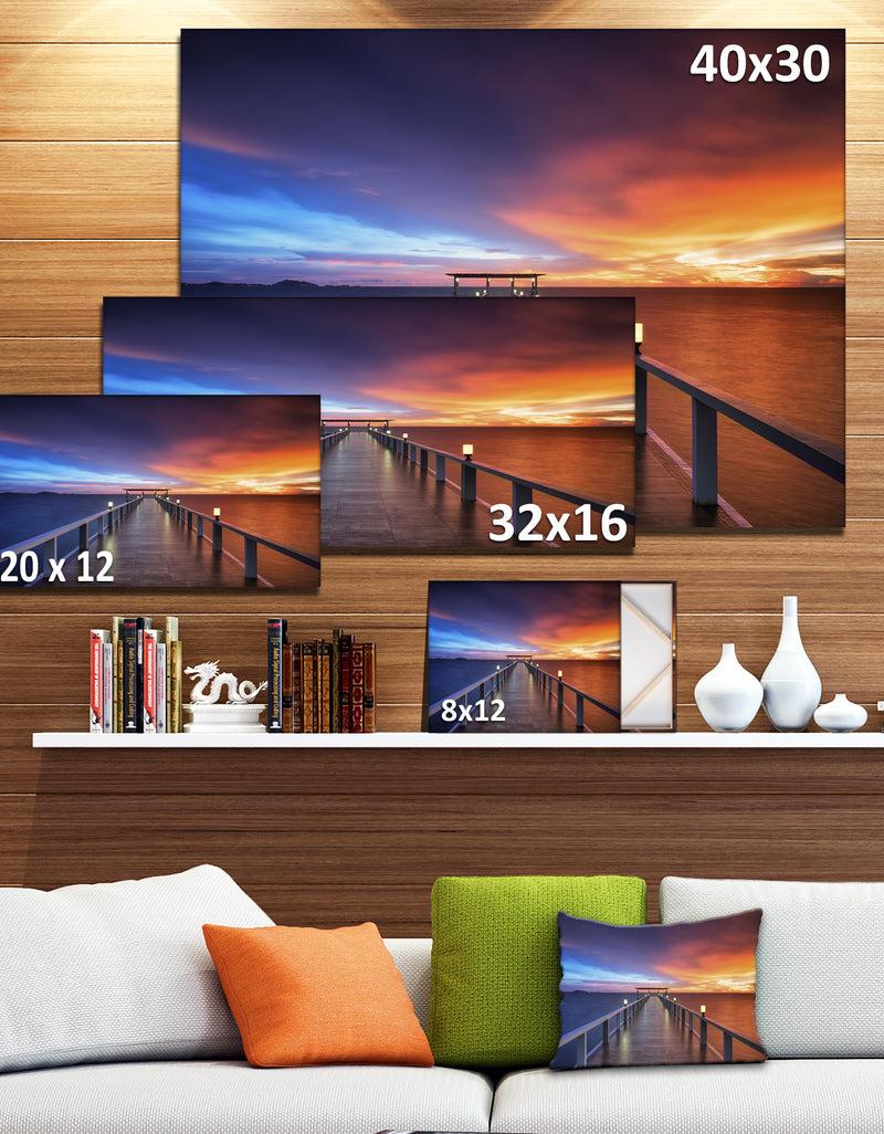 DesignQ Picturesque Seashore With Long Pier - Sea Pier Wall Art Canvas Print