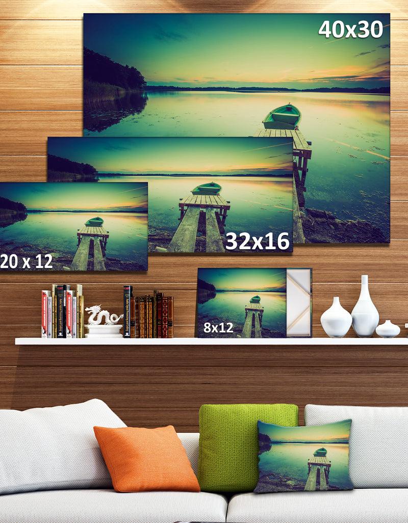 DesignQ Pier And Boat In Vintage Lake - Boat Canvas Artwork