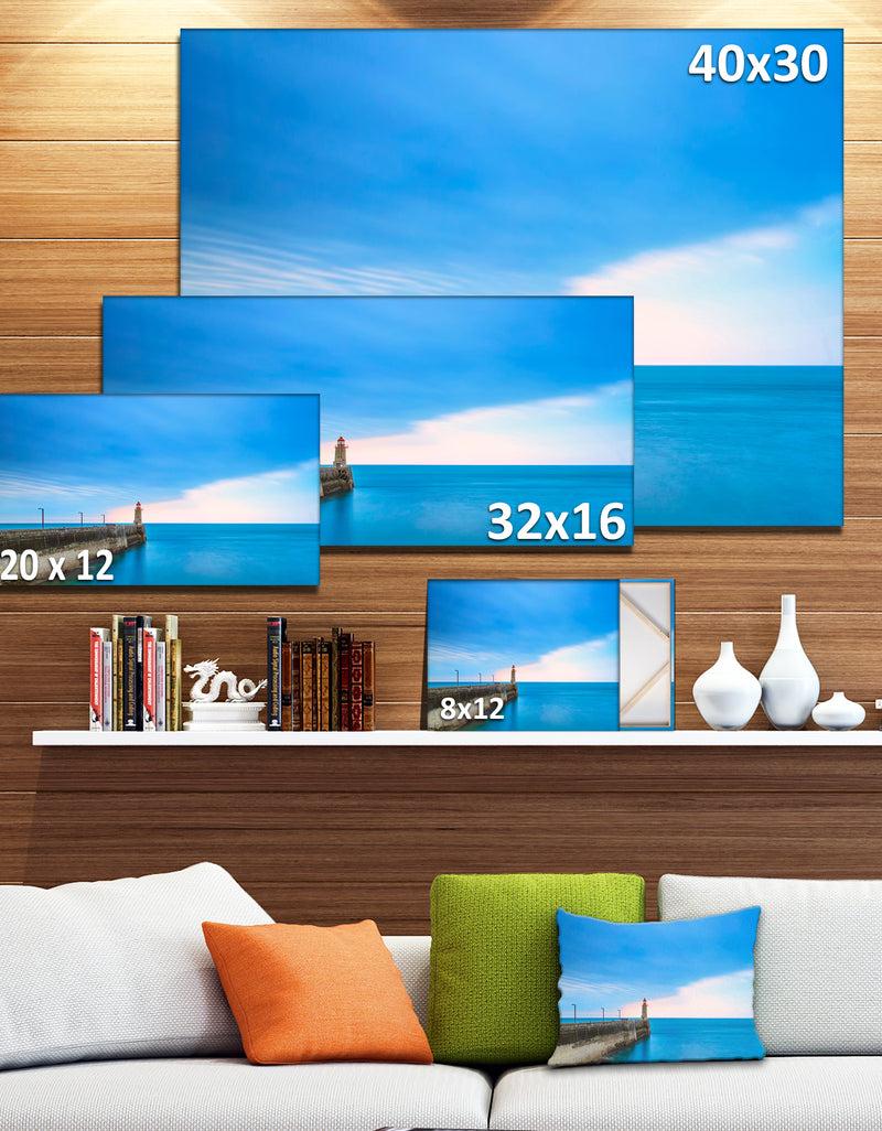 DesignQ Pier And Lightour In Sunset - Seascape Photo Canvas Print