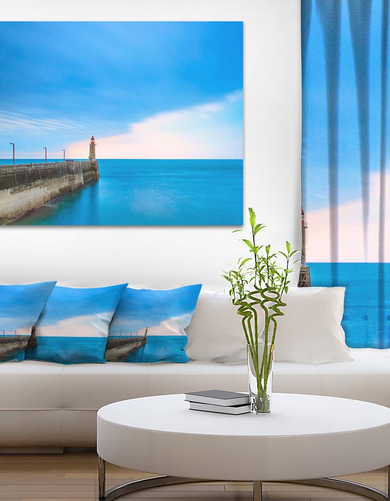 DesignQ Pier and Lightour in Sunset - Seascape Photo Canvas Print