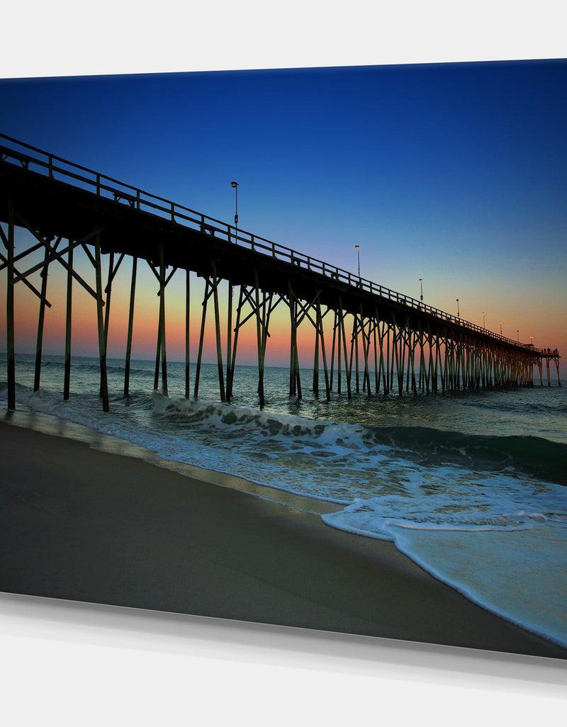 DesignQ Pier Sunrise In Blue Sky - Sea & Shore Photography On Wrapped Canvas