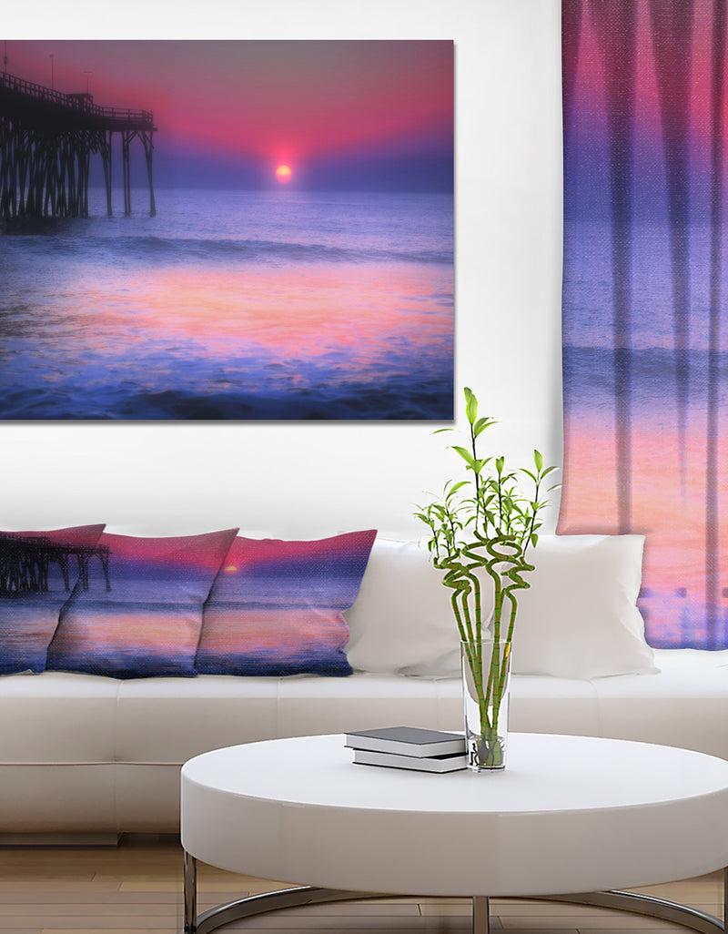 DesignQ Pier sunrise with Purple Sunset - Sea & Shore Photography on wrapped Canvas