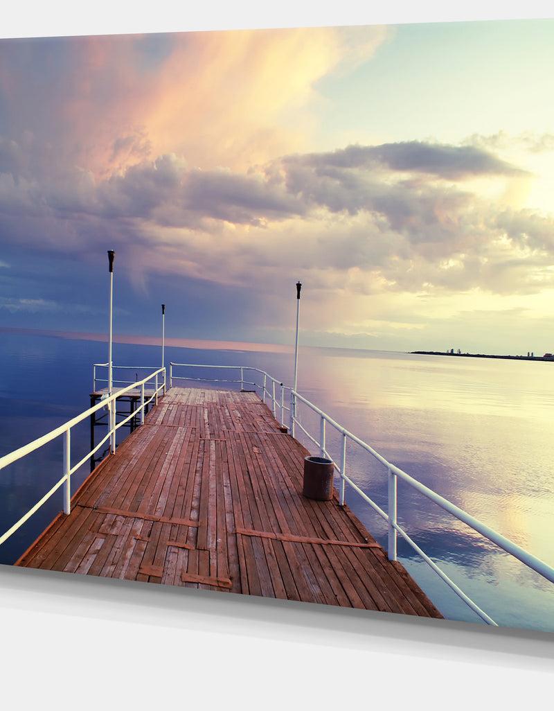 DesignQ Pier Under Bright Sky - Seascape Photo Canvas Print