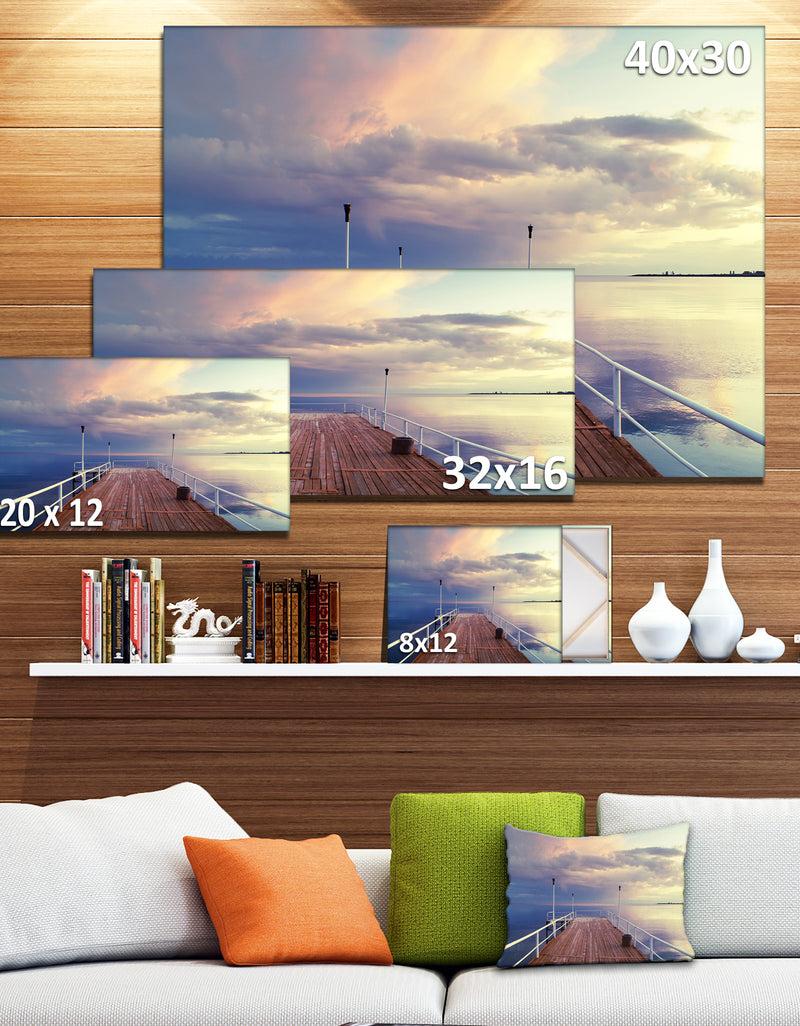 DesignQ Pier Under Bright Sky - Seascape Photo Canvas Print