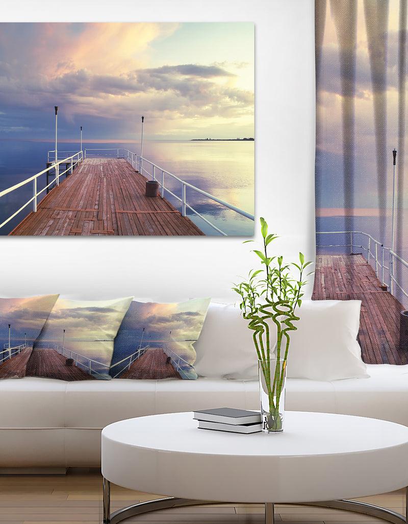 DesignQ Pier Under Bright Sky - Seascape Photo Canvas Print