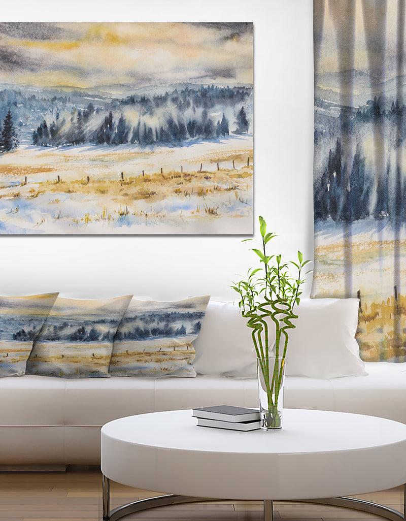 DesignQ Pine Tree in Winter Season - Landscapes Painting Print on Wrapped Canvas