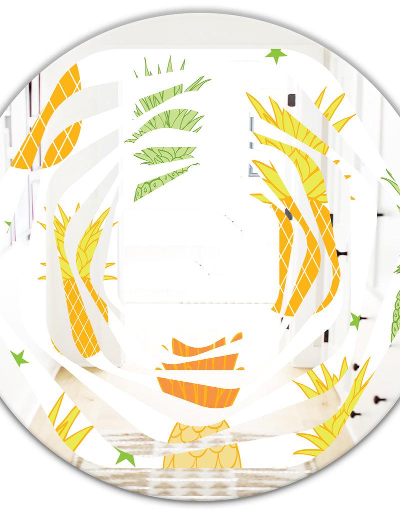 DesignQ Pineapple Summer Bliss II - Modern Round Or Oval Wall Mirror - Whirl