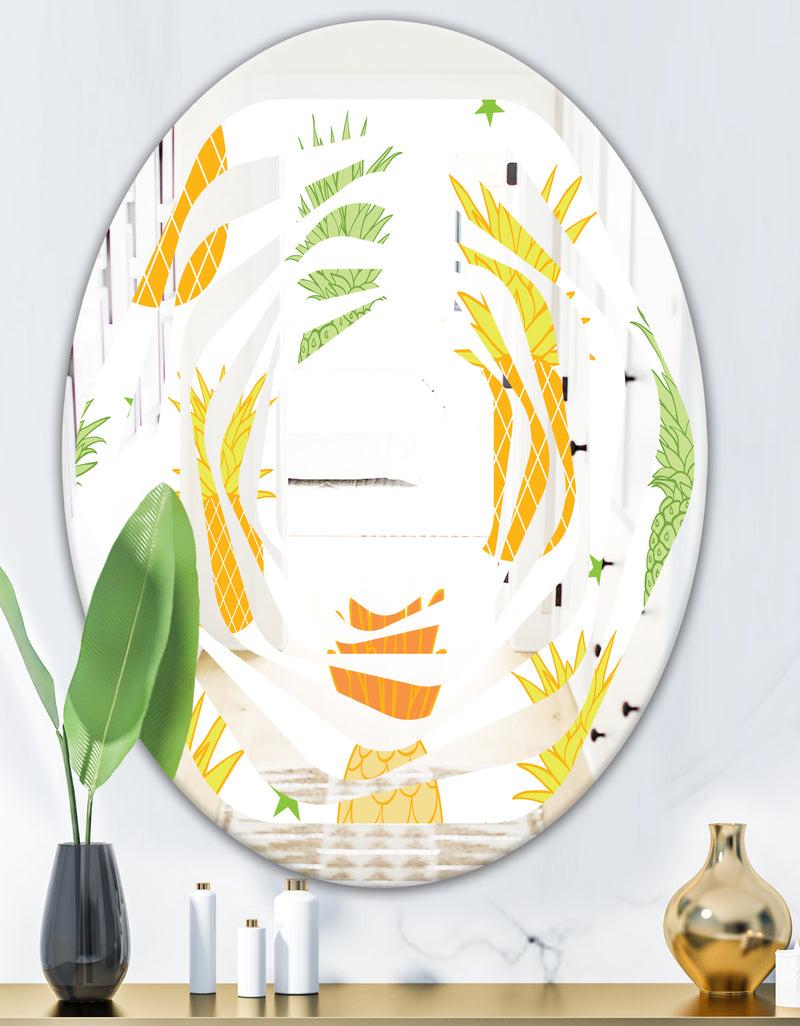 DesignQ Pineapple Summer Bliss II - Modern Round Or Oval Wall Mirror - Whirl