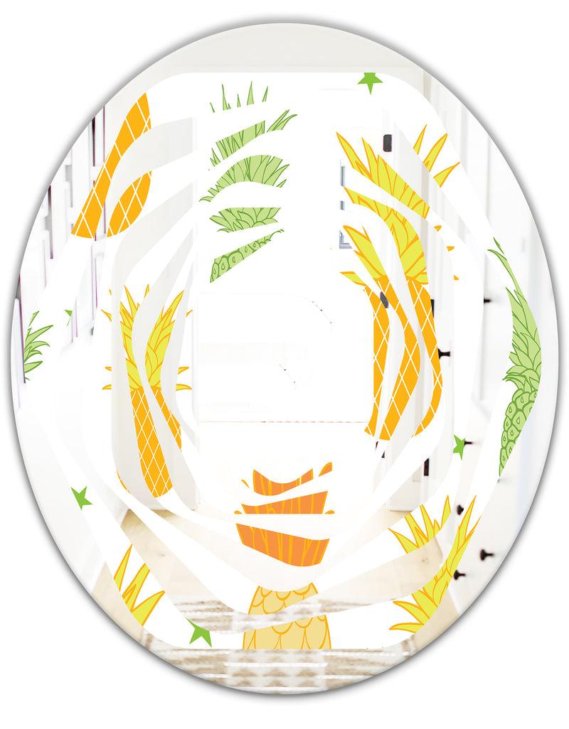 DesignQ Pineapple Summer Bliss II - Modern Round Or Oval Wall Mirror - Whirl