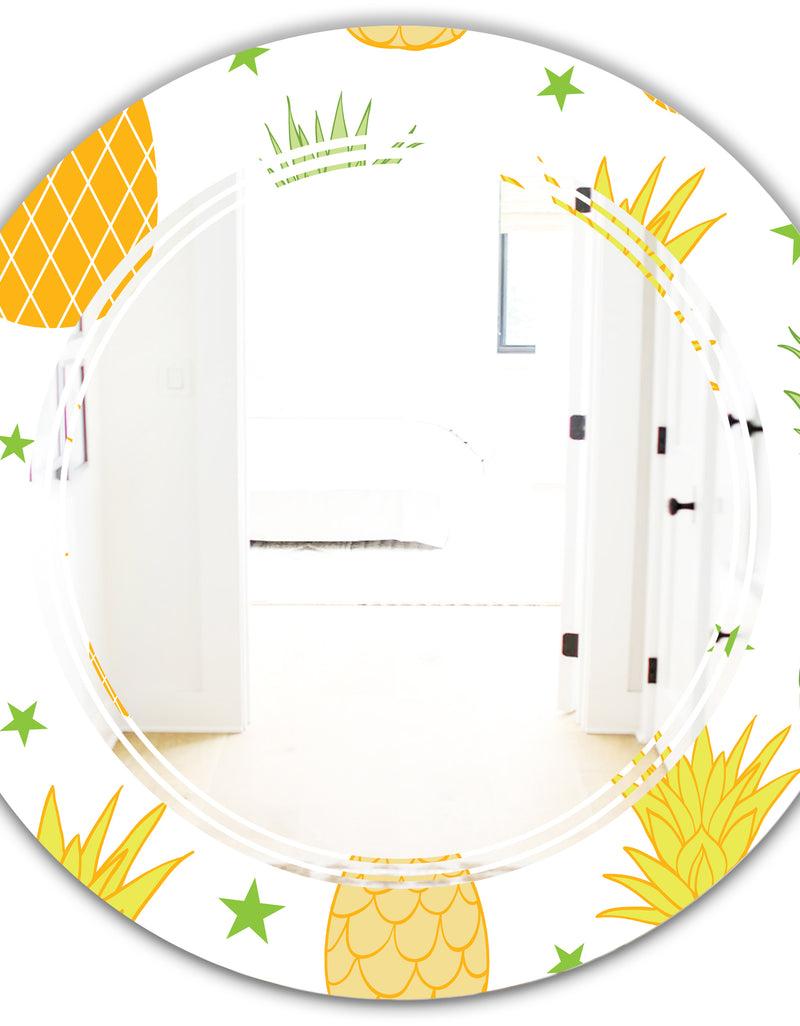 DesignQ Pineapple Summer Bliss II - Modern Round Or Oval Wall Mirror - Triple C