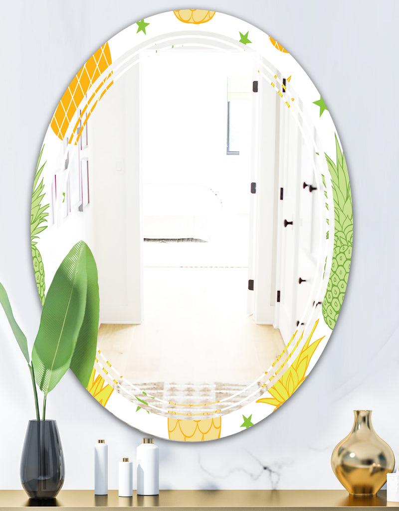 DesignQ Pineapple Summer Bliss II - Modern Round Or Oval Wall Mirror - Triple C