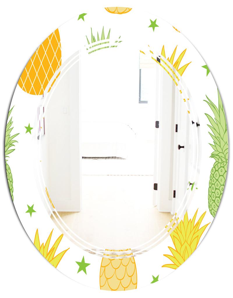 DesignQ Pineapple Summer Bliss II - Modern Round Or Oval Wall Mirror - Triple C