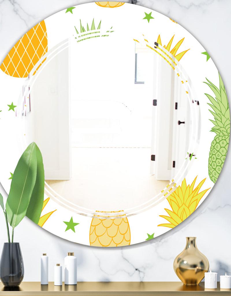 DesignQ Pineapple Summer Bliss II - Modern Round or Oval Wall Mirror - Triple C